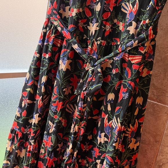 Anthropologie Banjanan Markle Ruffled 100% Silk Maxi Dress Pockets Event Ready L - Picture 10 of 16